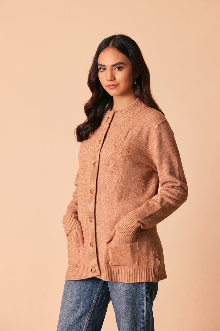 Picture of Ellena - Round Neck Cardigan Sweater - Available at Raja Sahib