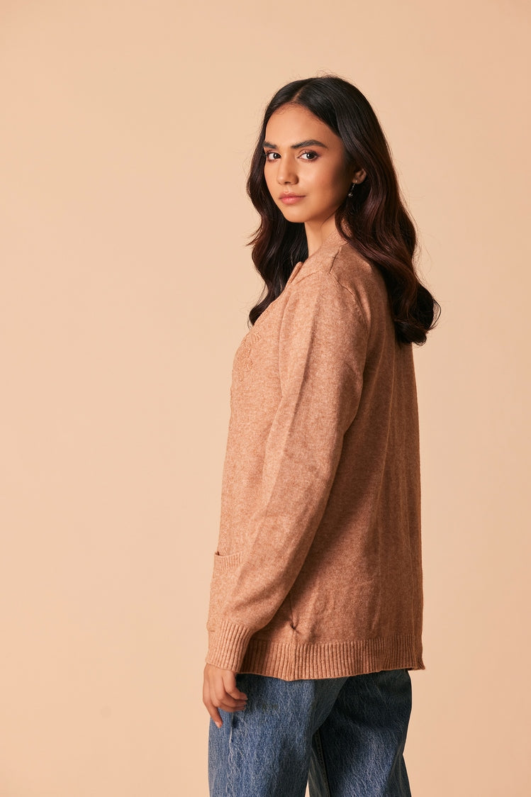 Picture of Ellena - Round Neck Cardigan Sweater - Available at Raja Sahib