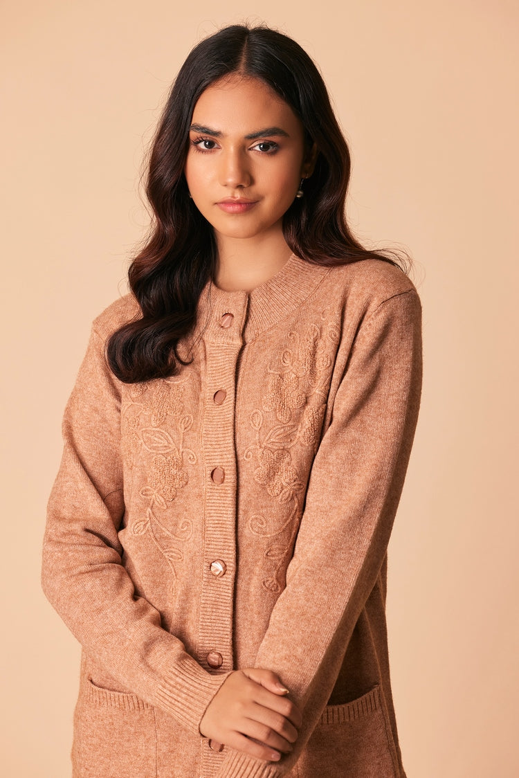Picture of Ellena - Round Neck Cardigan Sweater - Available at Raja Sahib