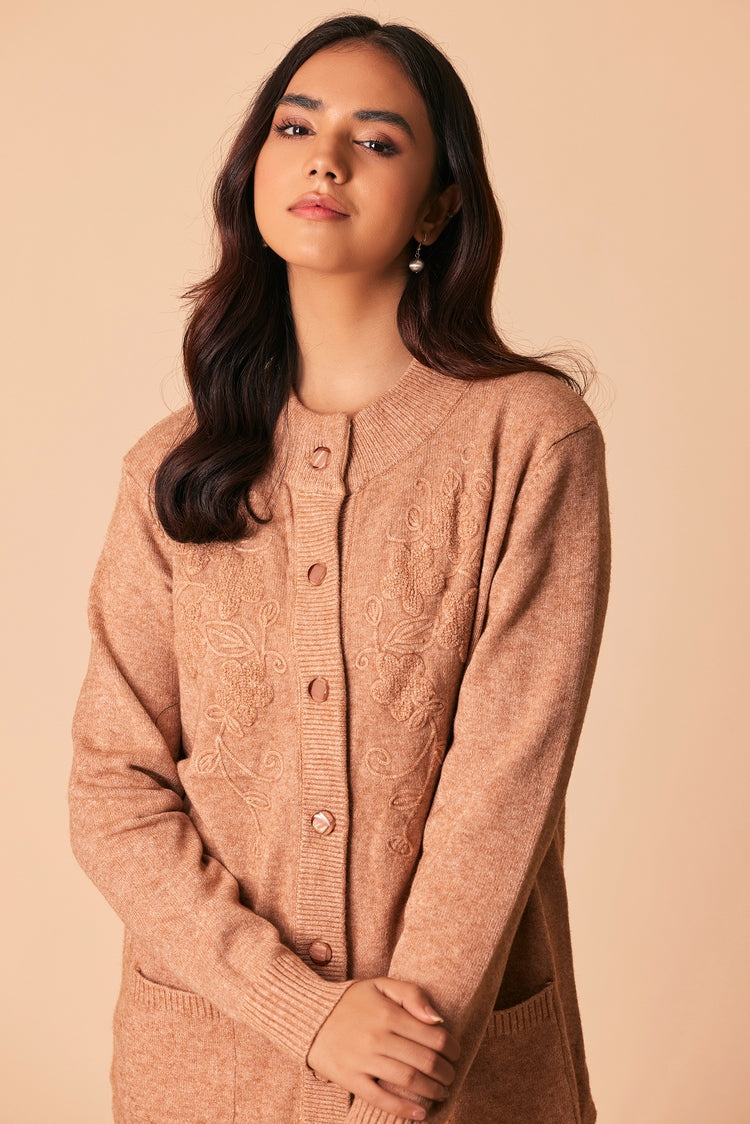Picture of Ellena - Round Neck Cardigan Sweater - Available at Raja Sahib