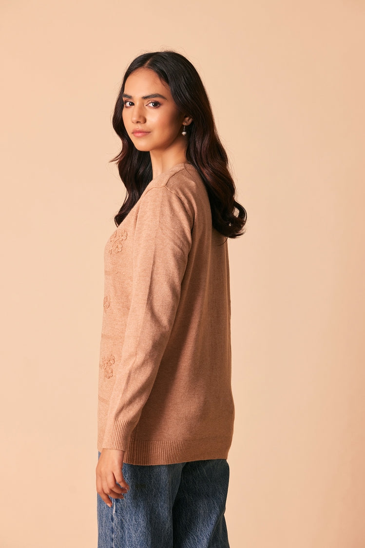 Picture of Ellena - Round Neck Cardigan Sweater - Available at Raja Sahib
