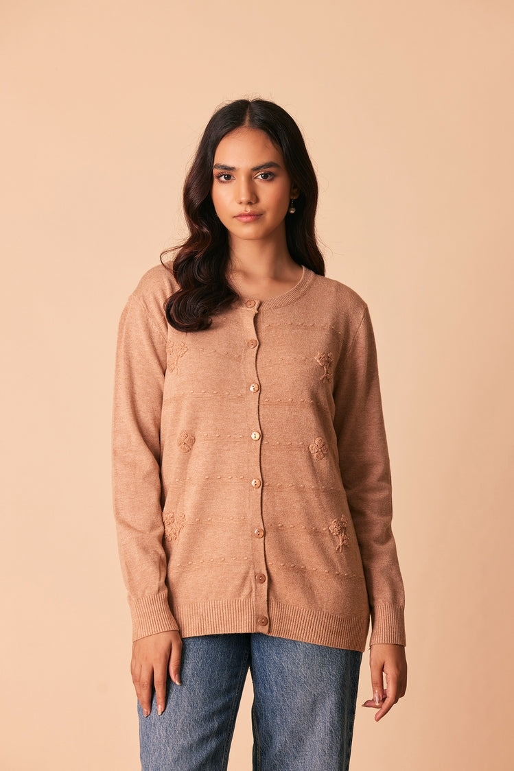 Picture of Ellena - Round Neck Cardigan Sweater - Available at Raja Sahib