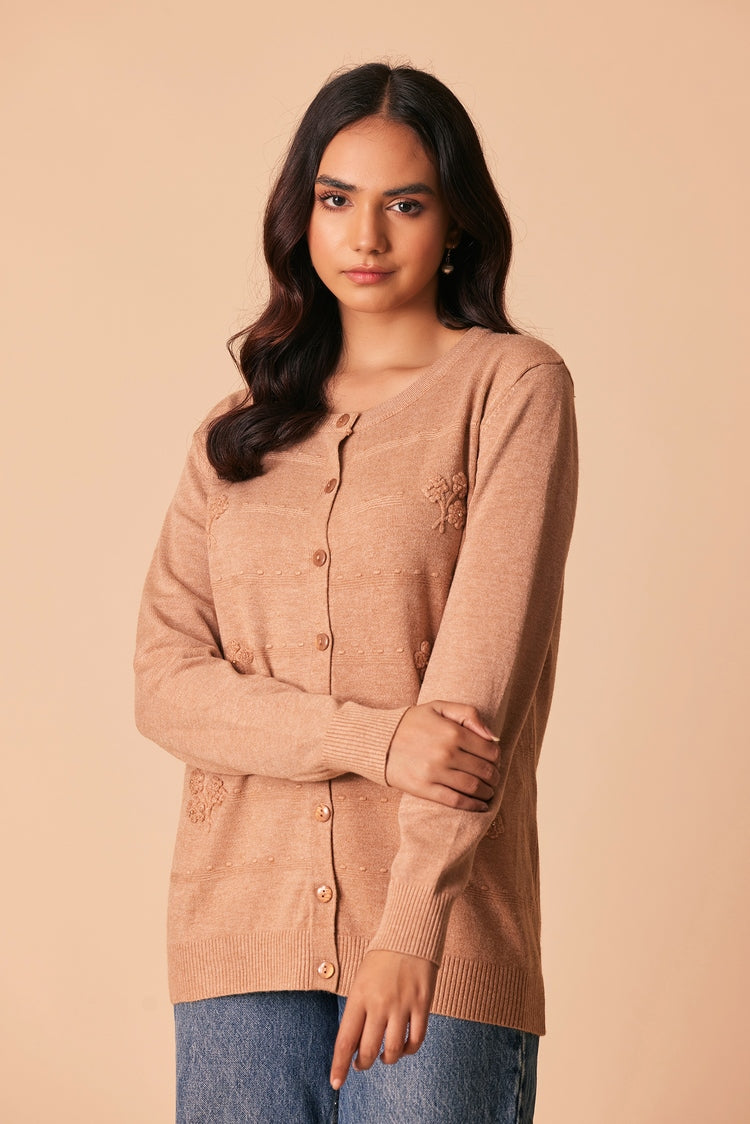 Picture of Ellena - Round Neck Cardigan Sweater - Available at Raja Sahib