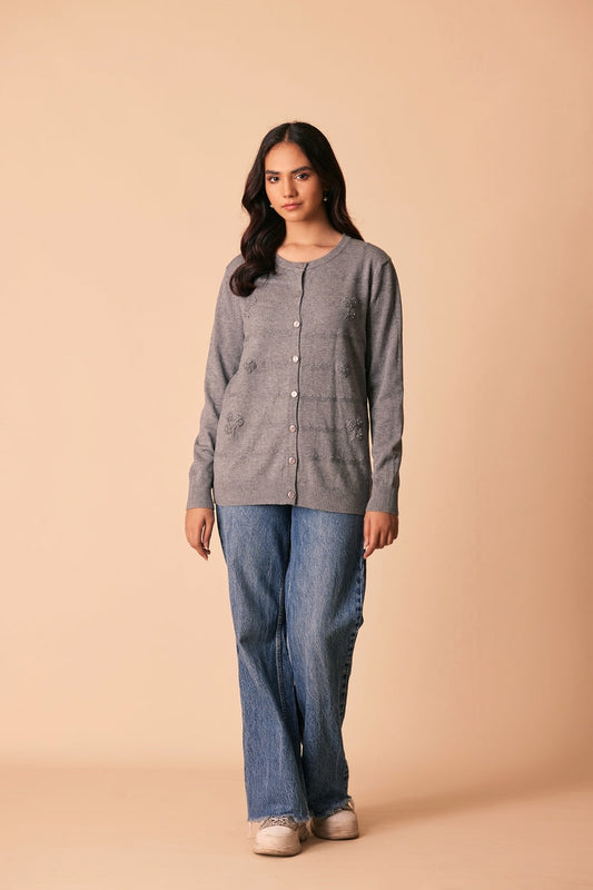 Picture of Ellena - Round Neck Cardigan Sweater - Available at Raja Sahib