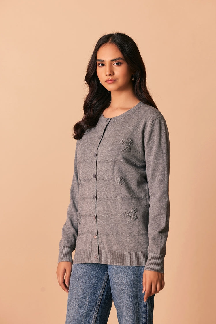 Picture of Ellena - Round Neck Cardigan Sweater - Available at Raja Sahib