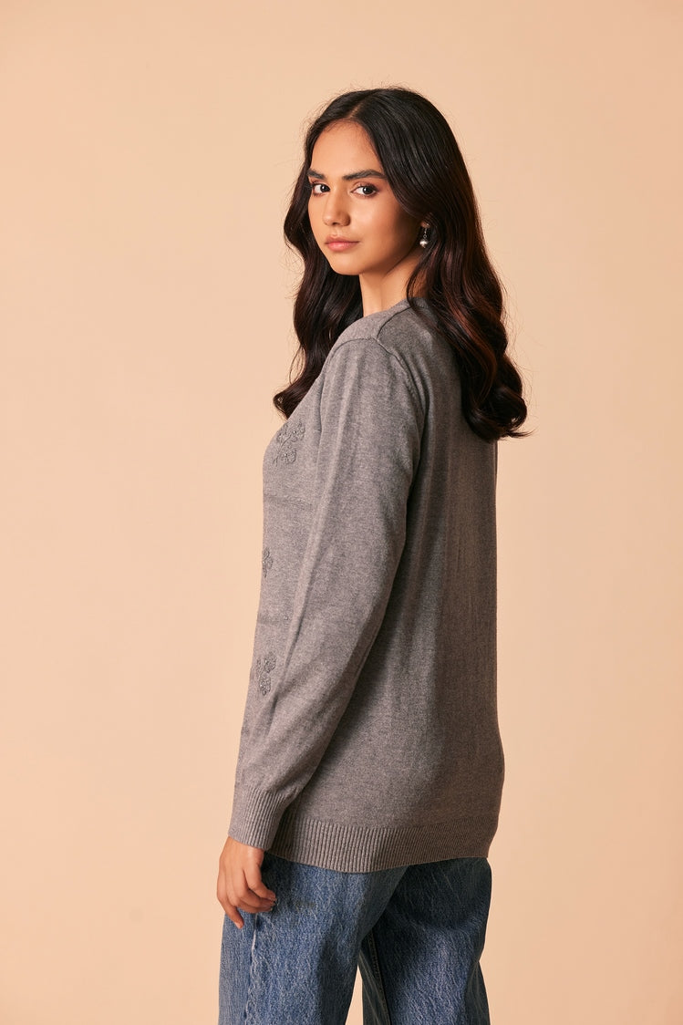 Picture of Ellena - Round Neck Cardigan Sweater - Available at Raja Sahib