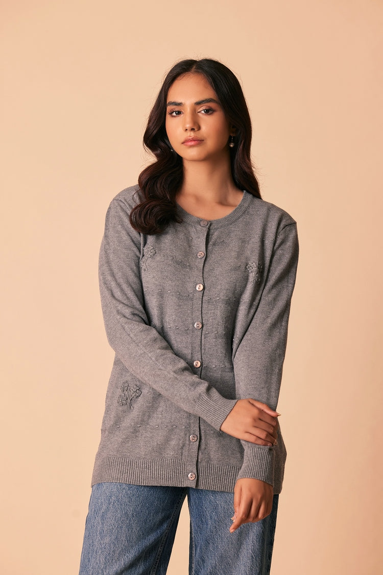 Picture of Ellena - Round Neck Cardigan Sweater - Available at Raja Sahib