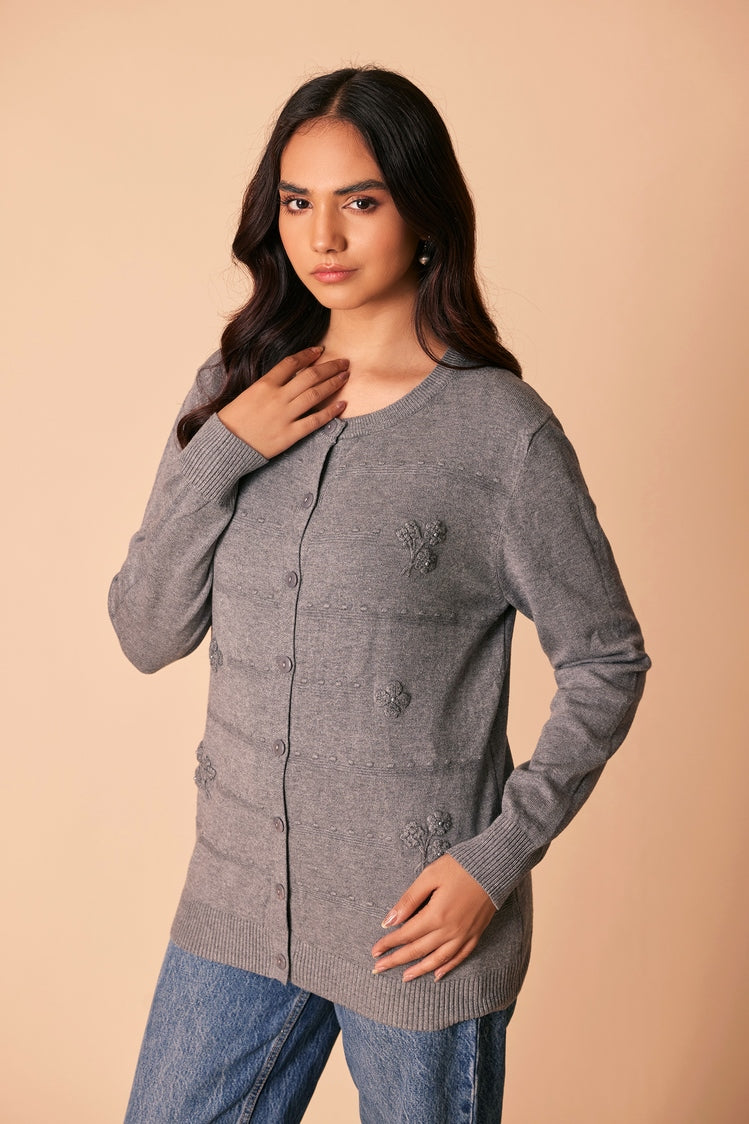 Picture of Ellena - Round Neck Cardigan Sweater - Available at Raja Sahib
