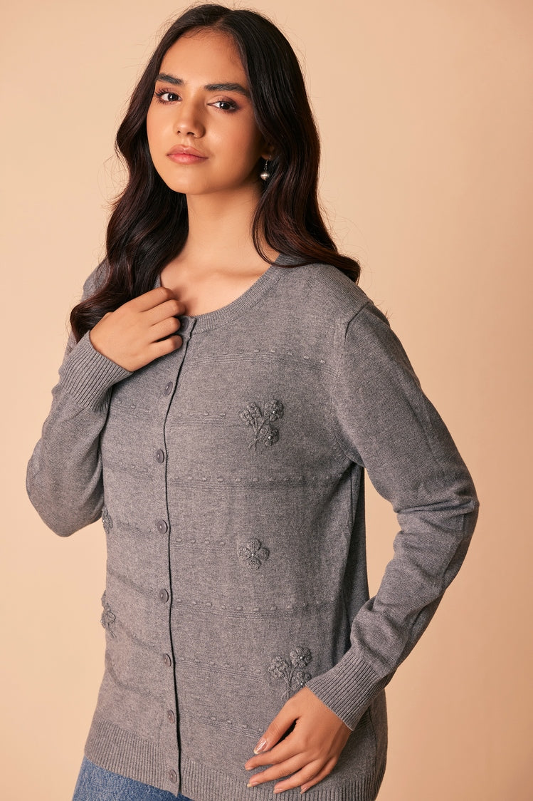 Picture of Ellena - Round Neck Cardigan Sweater - Available at Raja Sahib