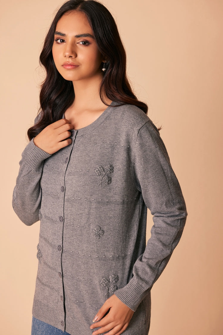 Picture of Ellena - Round Neck Cardigan Sweater - Available at Raja Sahib