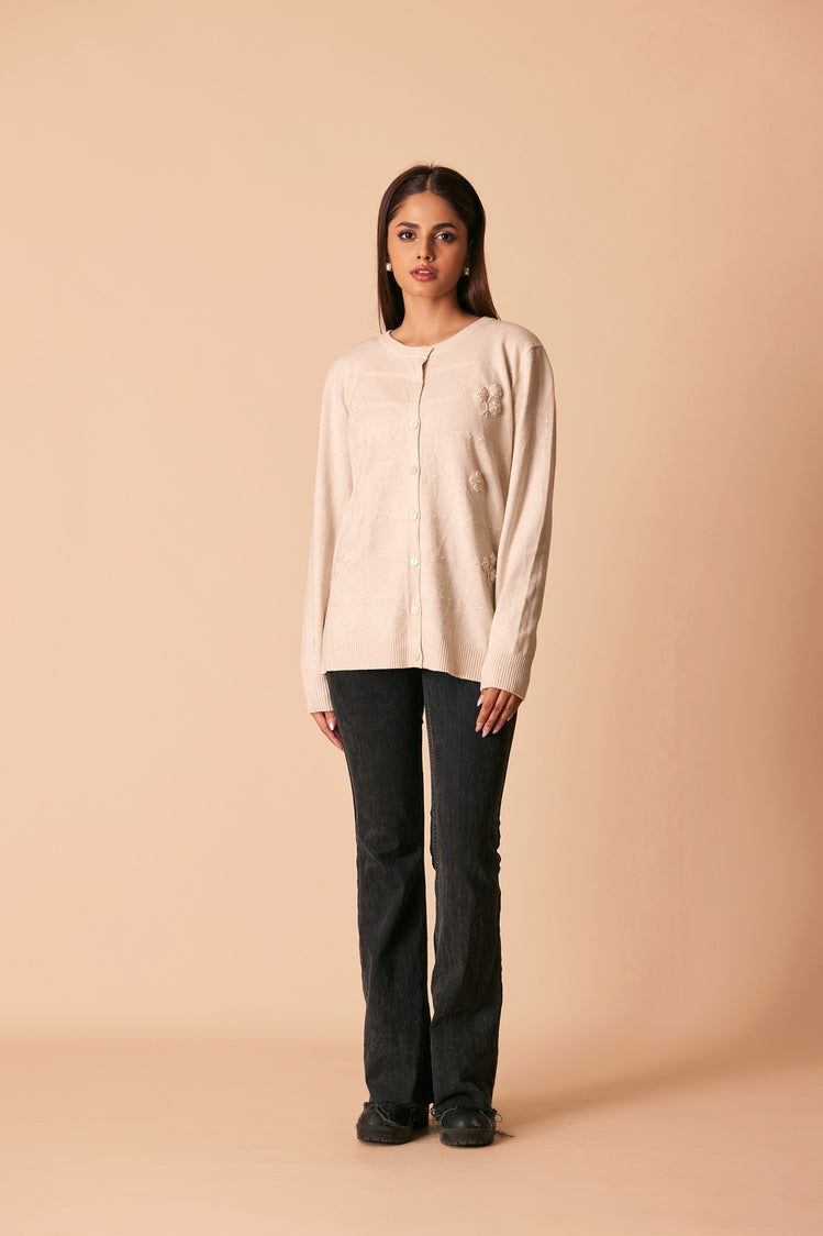Picture of Ellena - Round Neck Cardigan Sweater - Available at Raja Sahib