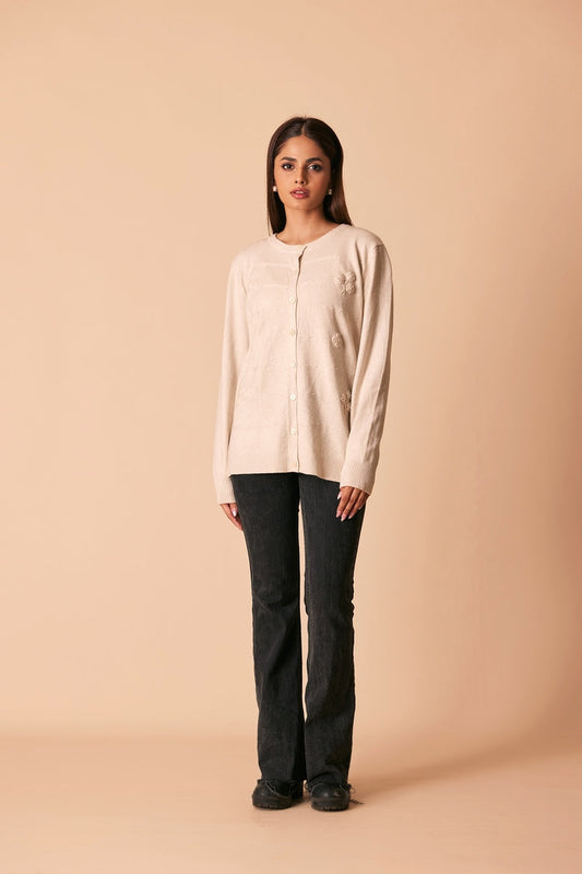 Picture of Ellena - Round Neck Cardigan Sweater - Available at Raja Sahib