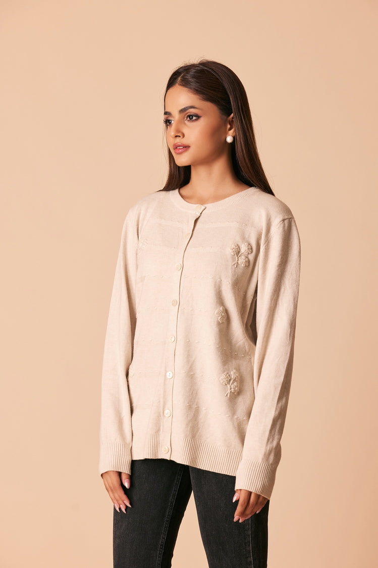 Picture of Ellena - Round Neck Cardigan Sweater - Available at Raja Sahib