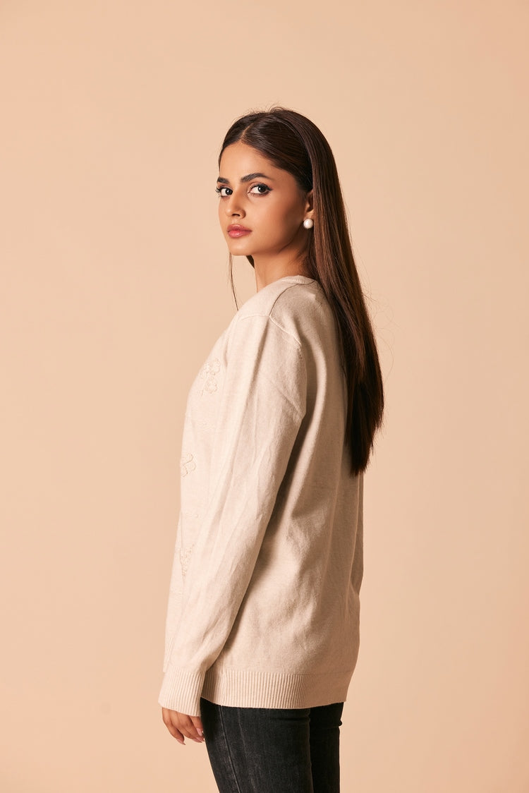 Picture of Ellena - Round Neck Cardigan Sweater - Available at Raja Sahib