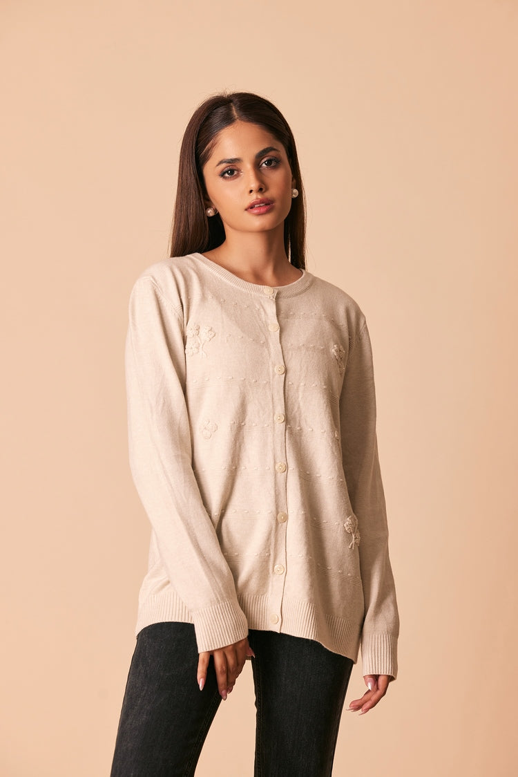 Picture of Ellena - Round Neck Cardigan Sweater - Available at Raja Sahib