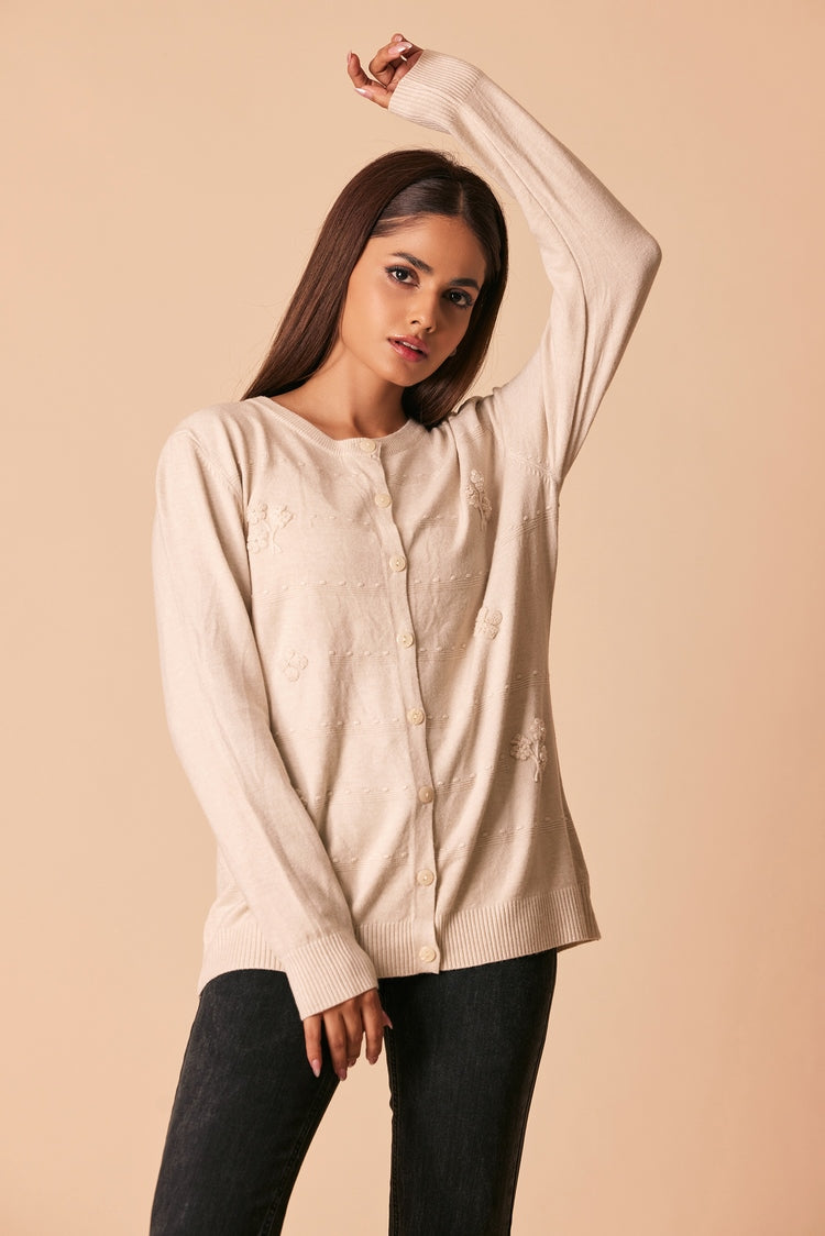 Picture of Ellena - Round Neck Cardigan Sweater - Available at Raja Sahib