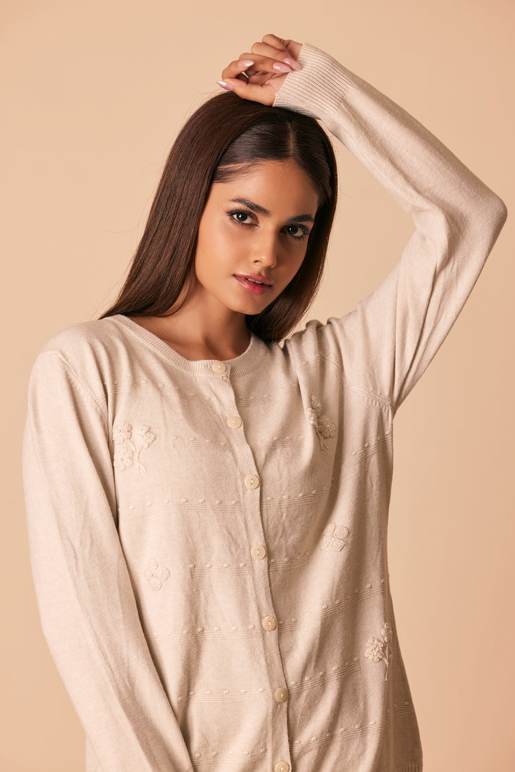 Picture of Ellena - Round Neck Cardigan Sweater - Available at Raja Sahib