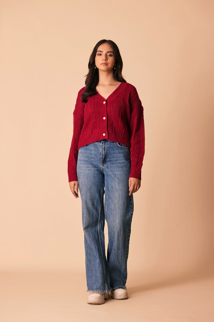 Picture of Ellena - V-Neck Cardigan Sweater - Available at Raja Sahib
