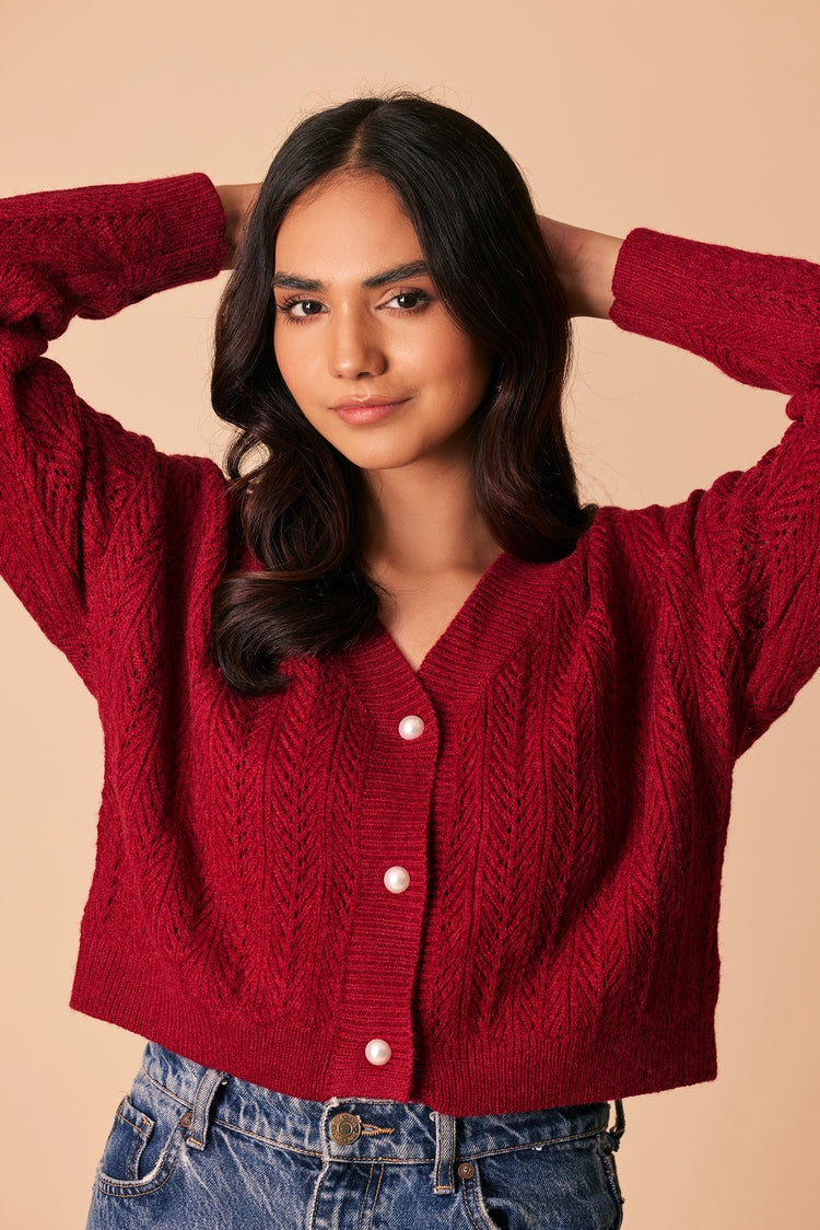 Picture of Ellena - V-Neck Cardigan Sweater - Available at Raja Sahib