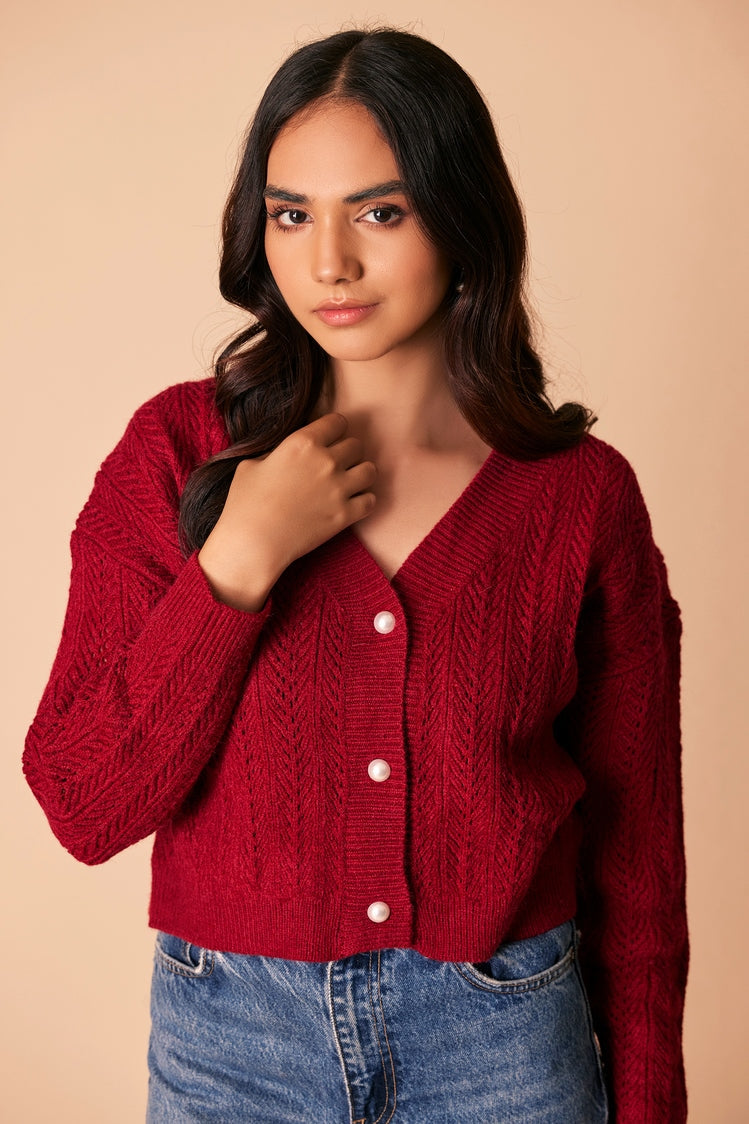 Picture of Ellena - V-Neck Cardigan Sweater - Available at Raja Sahib