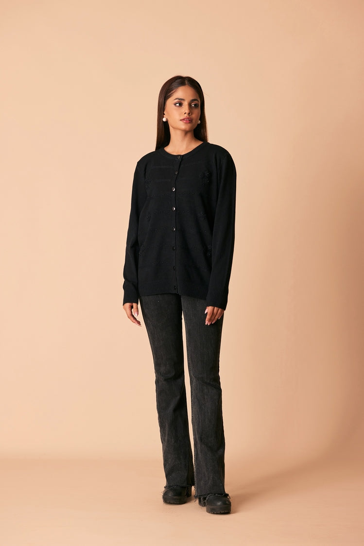 Picture of Ellena - Round Neck Cardigan Sweater - Available at Raja Sahib