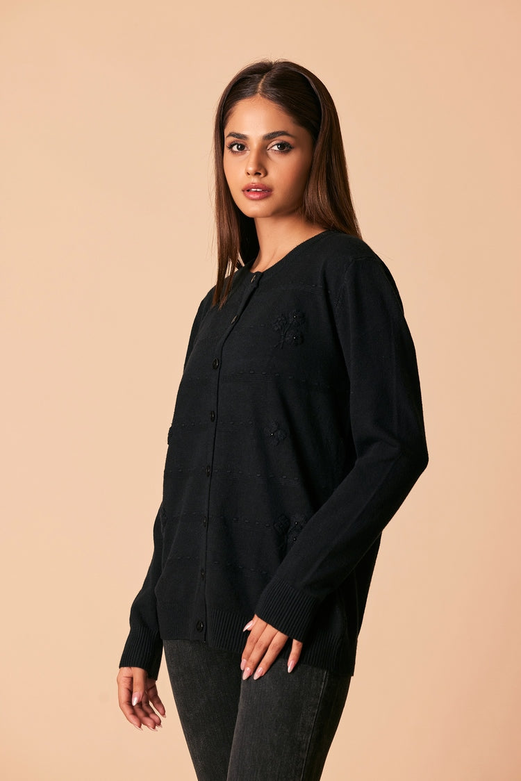 Picture of Ellena - Round Neck Cardigan Sweater - Available at Raja Sahib