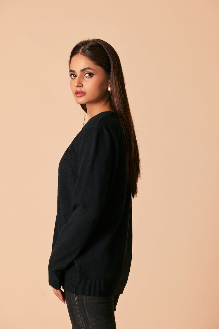 Picture of Ellena - Round Neck Cardigan Sweater - Available at Raja Sahib