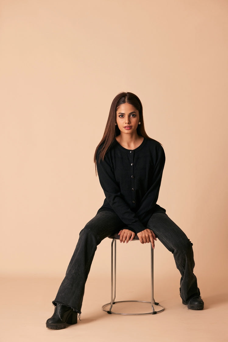 Picture of Ellena - Round Neck Cardigan Sweater - Available at Raja Sahib