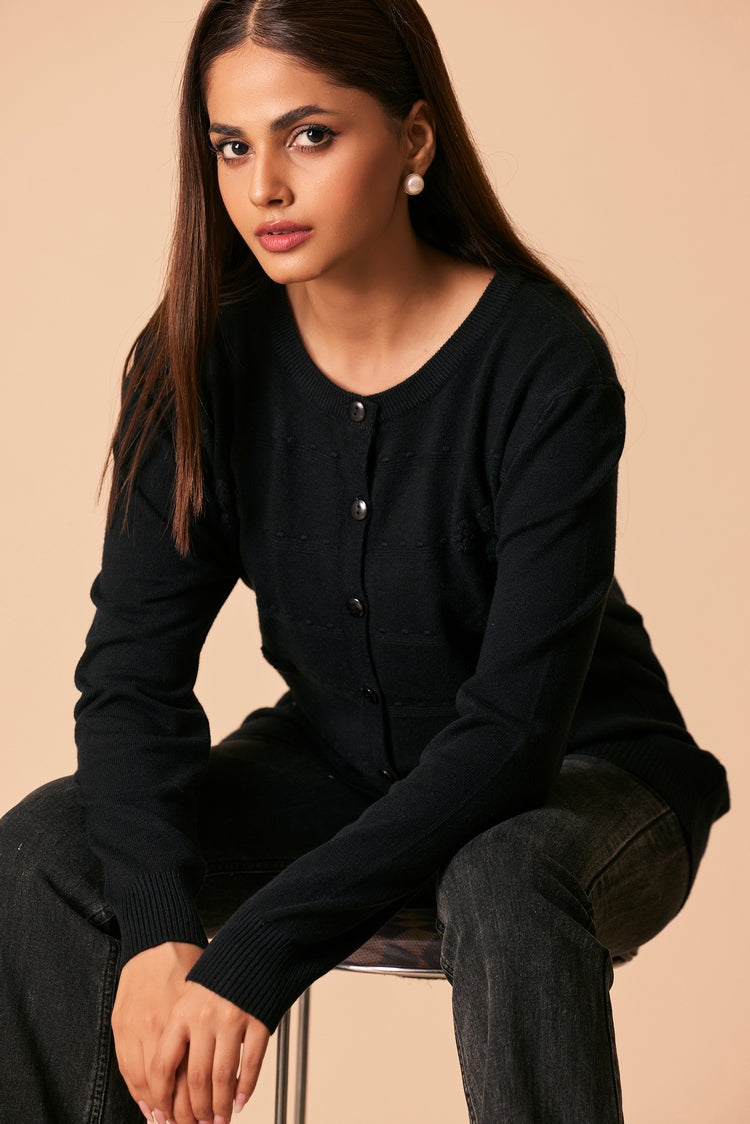 Picture of Ellena - Round Neck Cardigan Sweater - Available at Raja Sahib