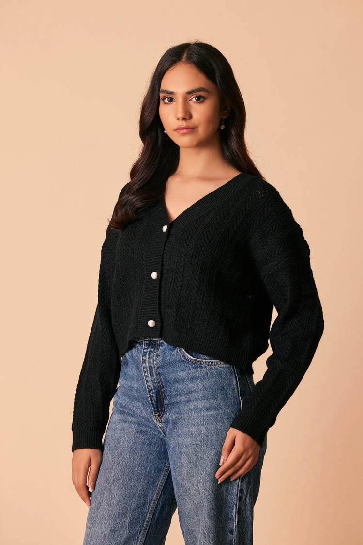Picture of Ellena - V-Neck Cardigan Sweater - Available at Raja Sahib