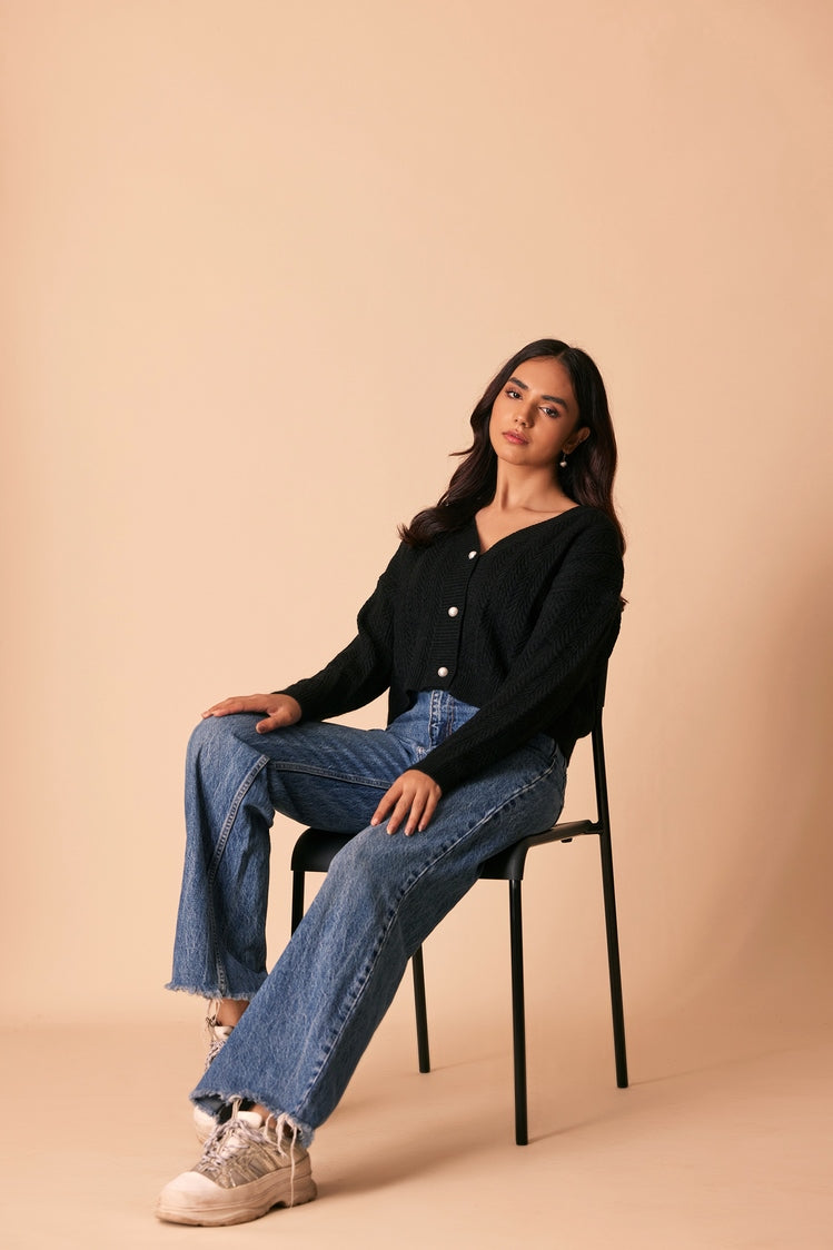 Picture of Ellena - V-Neck Cardigan Sweater - Available at Raja Sahib