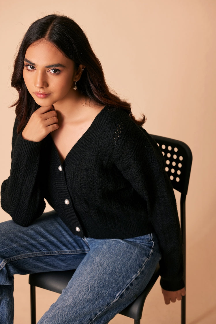 Picture of Ellena - V-Neck Cardigan Sweater - Available at Raja Sahib