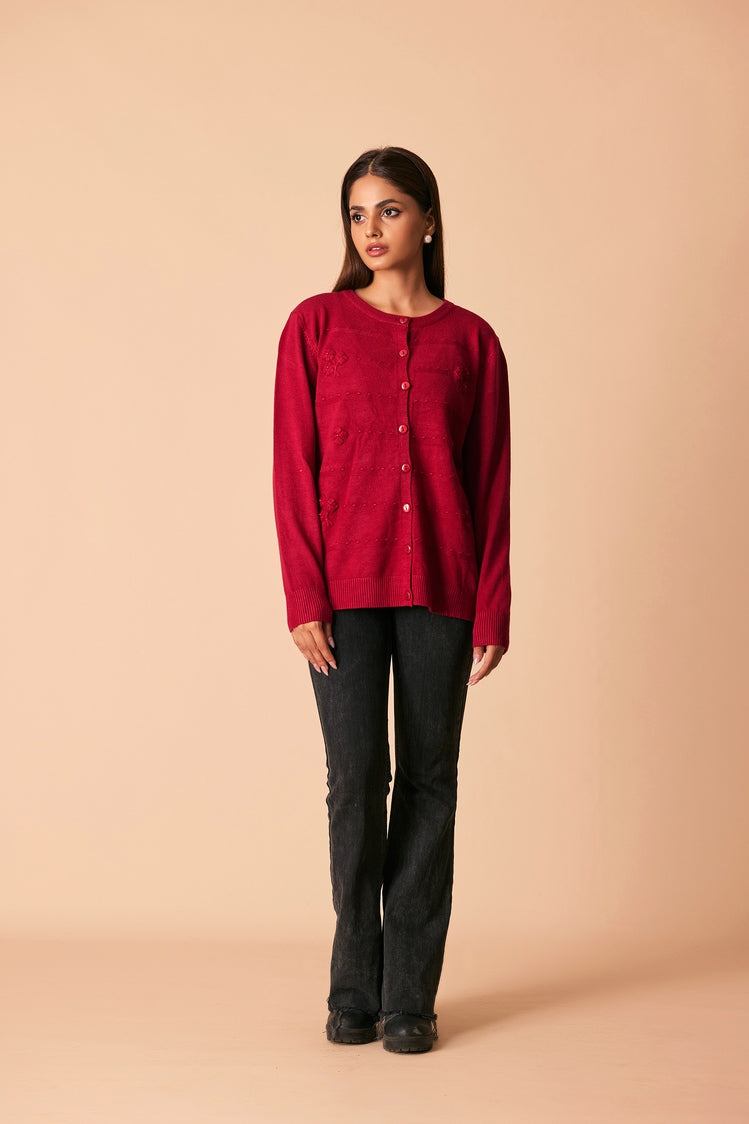Picture of Ellena - Round Neck Cardigan Sweater - Available at Raja Sahib