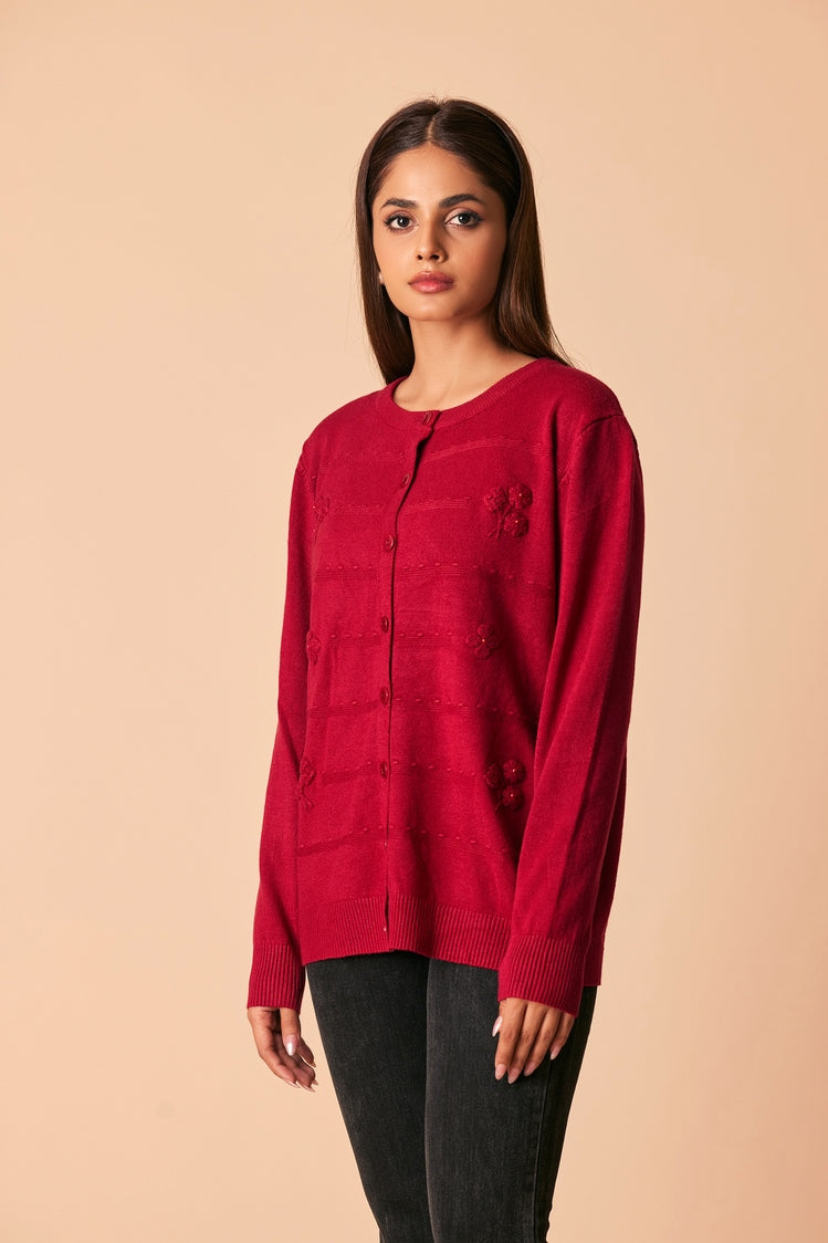 Picture of Ellena - Round Neck Cardigan Sweater - Available at Raja Sahib