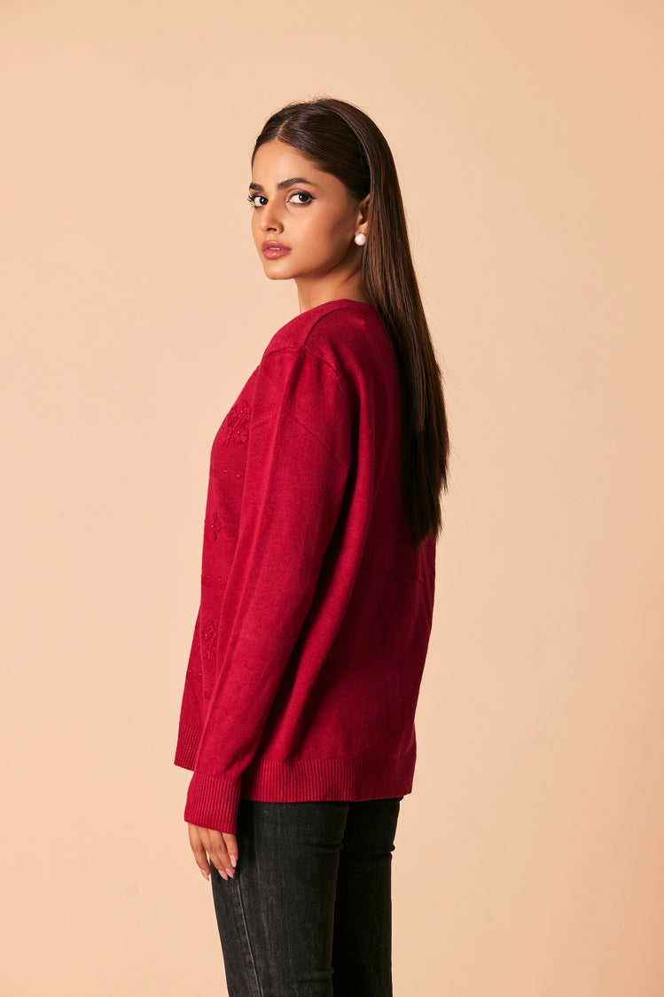 Picture of Ellena - Round Neck Cardigan Sweater - Available at Raja Sahib