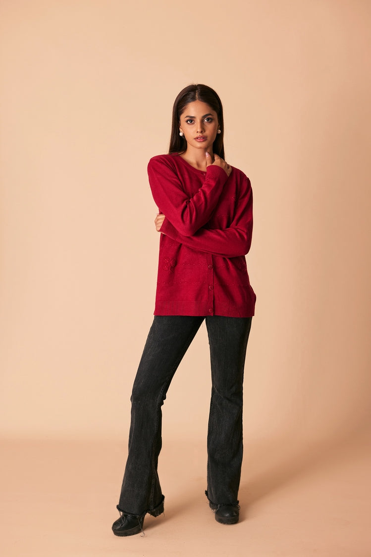 Picture of Ellena - Round Neck Cardigan Sweater - Available at Raja Sahib