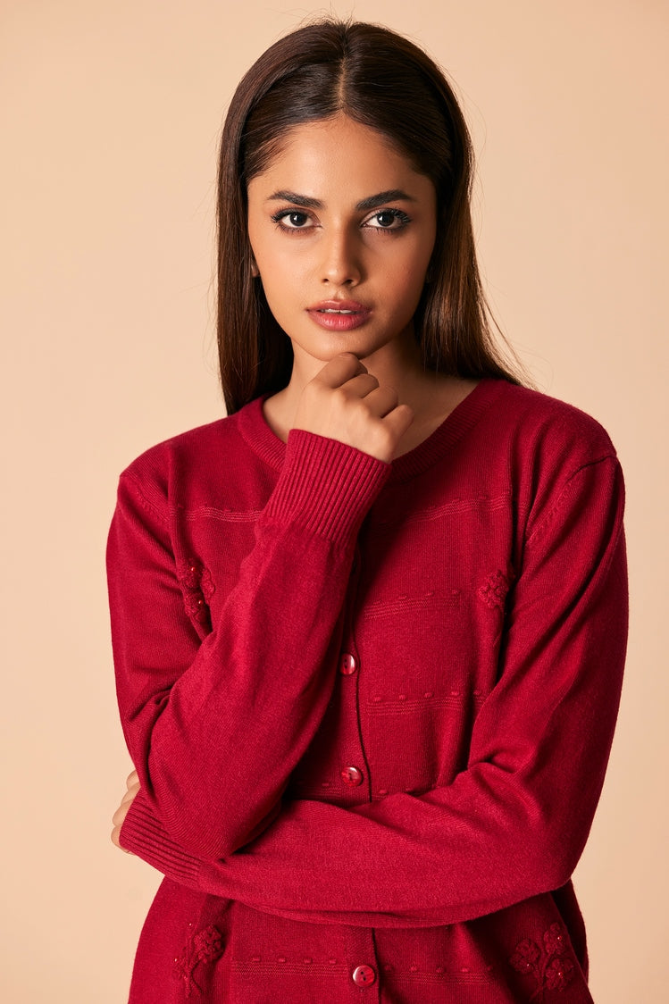 Picture of Ellena - Round Neck Cardigan Sweater - Available at Raja Sahib