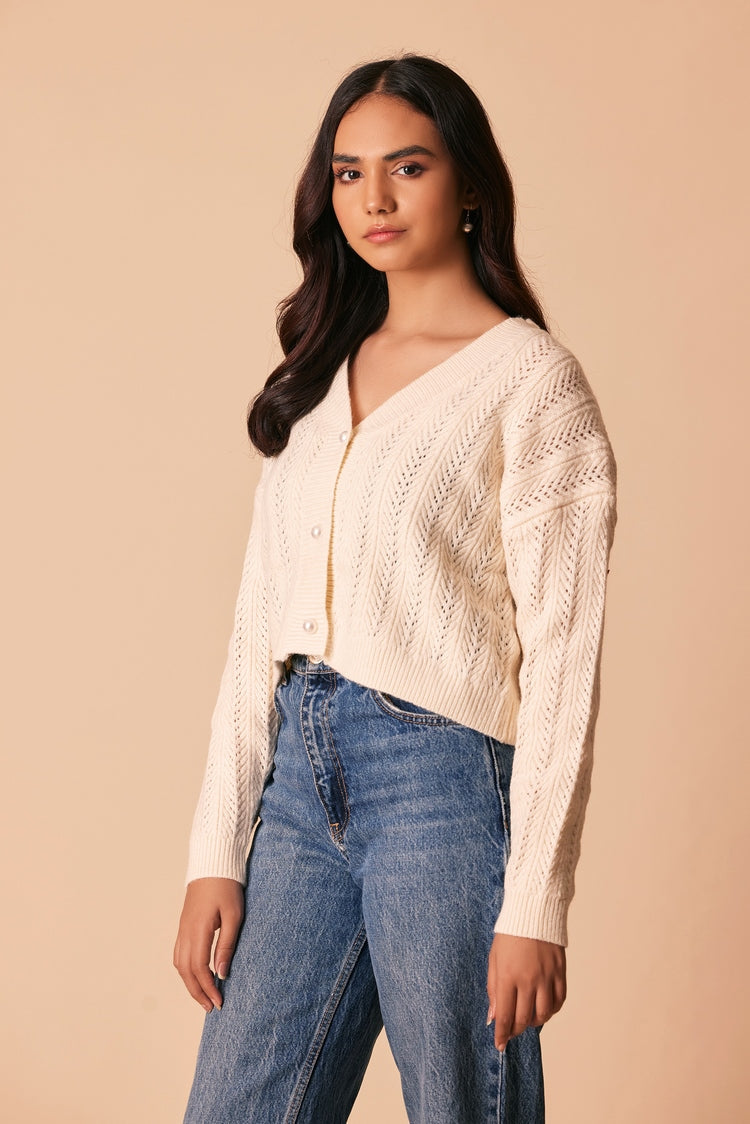 Picture of Ellena - V-Neck Cardigan Sweater - Available at Raja Sahib
