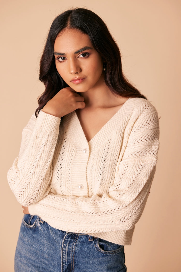 Picture of Ellena - V-Neck Cardigan Sweater - Available at Raja Sahib