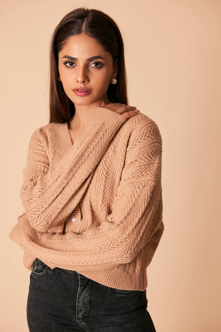 Picture of Ellena - V-Neck Cardigan Sweater - Available at Raja Sahib