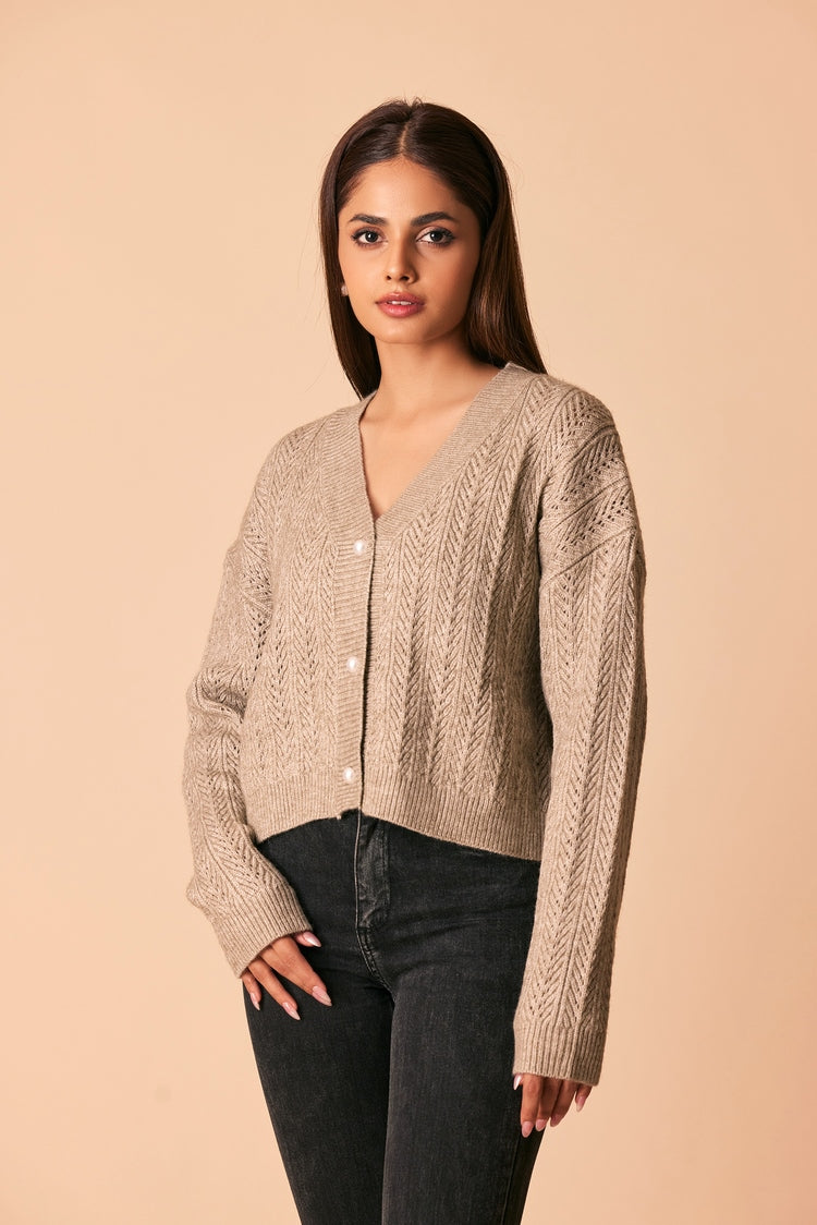 Picture of Ellena - V-Neck Cardigan Sweater - Available at Raja Sahib