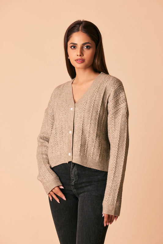 Picture of Ellena - V-Neck Cardigan Sweater - Available at Raja Sahib