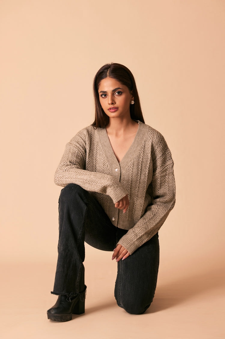 Picture of Ellena - V-Neck Cardigan Sweater - Available at Raja Sahib
