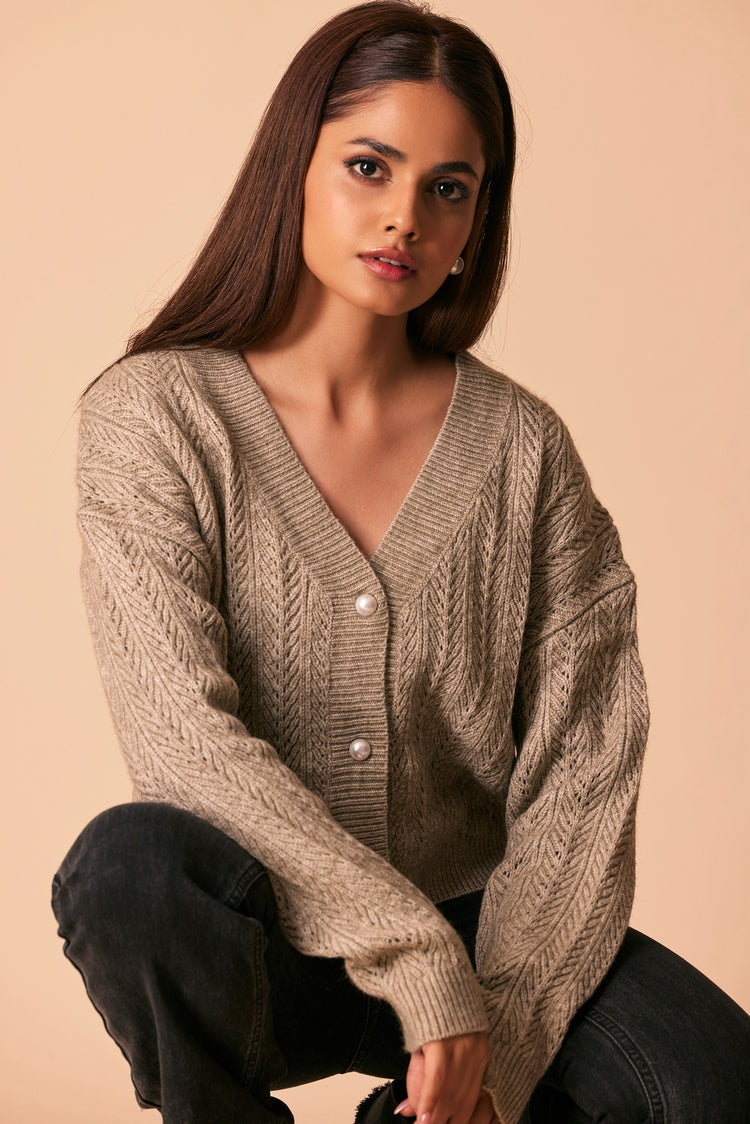 Picture of Ellena - V-Neck Cardigan Sweater - Available at Raja Sahib