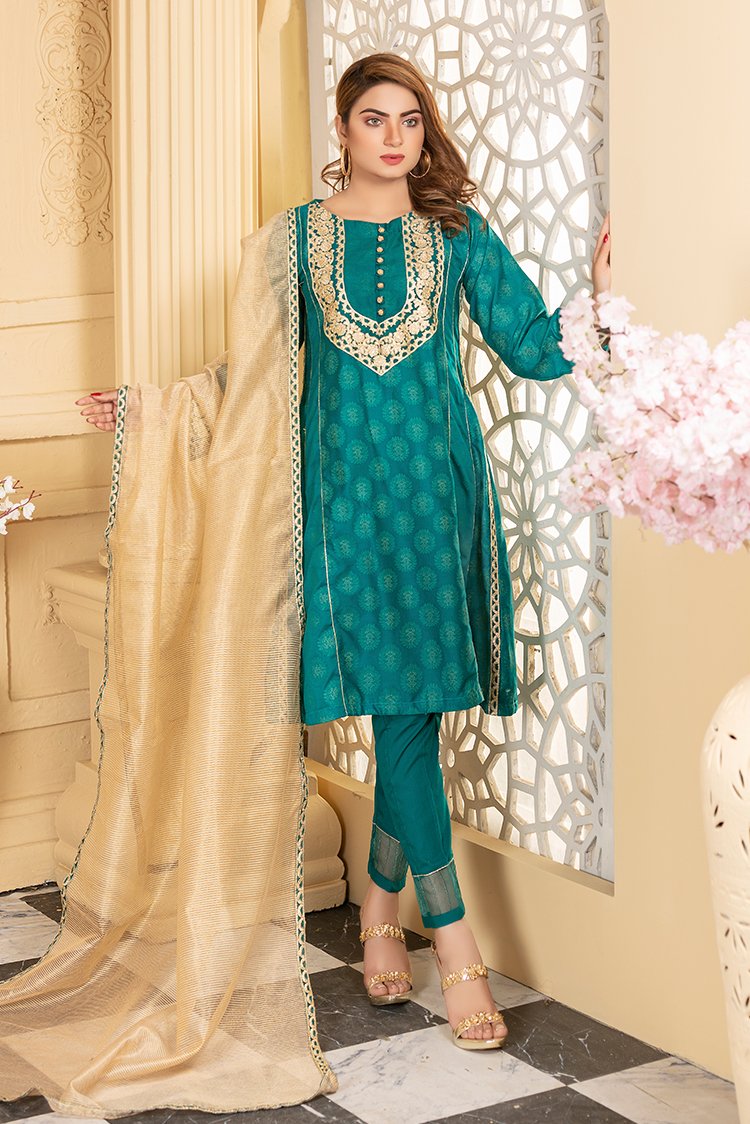 Picture of Ellena - Fancy Embroidered Jacquard 3-PC Suit - Available at Raja Sahib