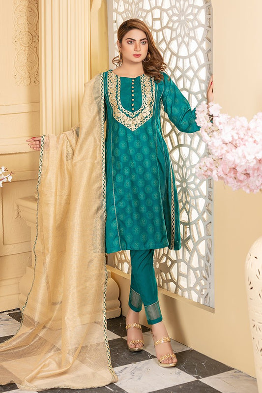 Picture of Ellena - Fancy Embroidered Jacquard 3-PC Suit - Available at Raja Sahib