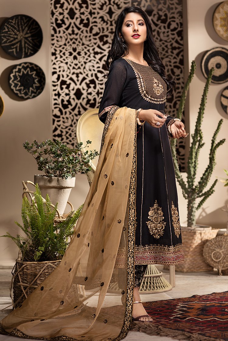 Picture of Ellena - Fancy Embroidered Paper Cotton 3-PC Suit - Available at Raja Sahib