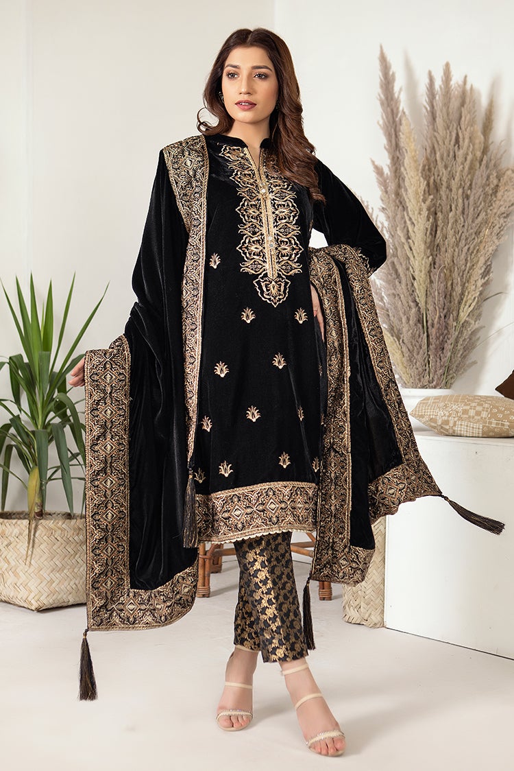 Picture of Ellena - Fancy Embroidered Velvet 3-PC Suit - Available at Raja Sahib