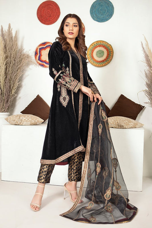 Picture of Ellena - Fancy Embroidered Velvet 3-PC Suit - VJQ293 - Available at Raja Sahib