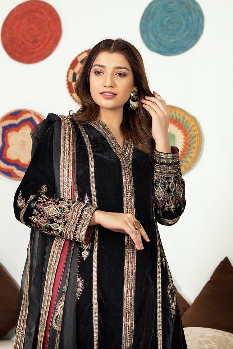 Picture of Ellena - Fancy Embroidered Velvet 3-PC Suit - VJQ293 - Available at Raja Sahib